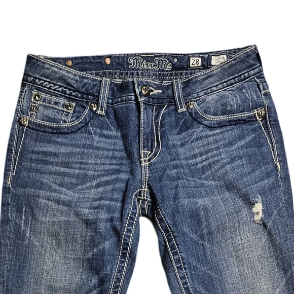 Miss Me Blue Skinny Jeans with Ornate Embellishments - Picture 7 of 8